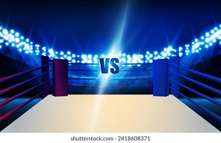 Boxing ring arena and spot light floodlights vector design. Vector illumination