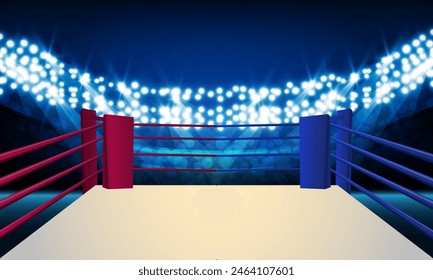 Boxing ring arena and spot light floodlights vector design. Vector illumination