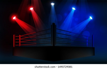 Boxing ring arena and spotlight floodlights vector design. Vector illumination