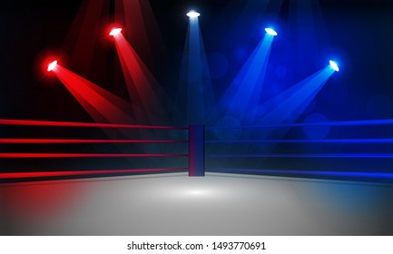 Boxing ring arena and spotlight floodlights vector design. Vector illumination