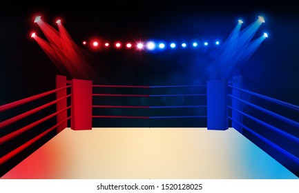 Boxing ring arena and spotlight floodlights vector design. Vector illumination