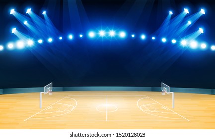 Boxing ring arena and spotlight floodlights vector design. Vector illumination