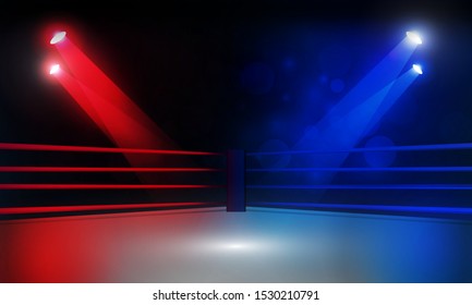 Boxing ring arena and spotlight floodlights vector design. Vector illumination