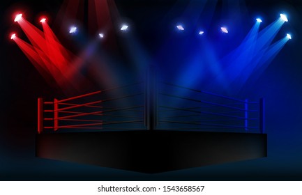 Boxing ring arena and spotlight floodlights vector design. Vector illumination