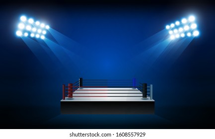 Boxing ring arena and spotlight floodlights vector design.