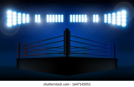 Boxing ring arena and spotlight floodlights vector design.