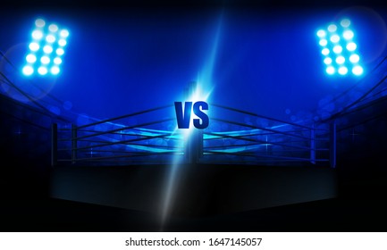 Boxing ring arena and spotlight floodlights vector design.