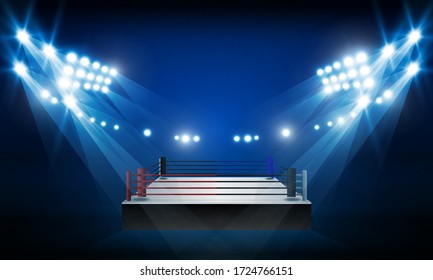 Boxing ring arena and spotlight floodlights vector design.