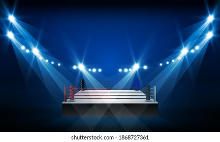 Boxing ring arena and spotlight floodlights vector design.