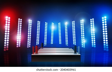 Boxing ring arena and spotlight floodlights vector design.