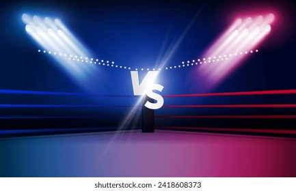 Boxing ring arena and spotlight floodlights vector design.