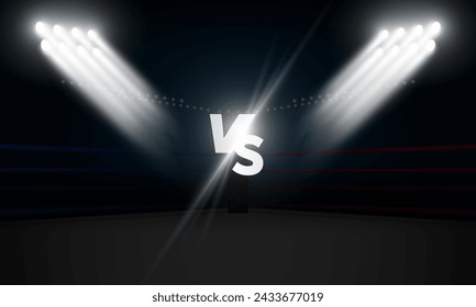 Boxing ring arena and spotlight floodlights vector design.