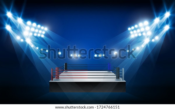 Boxing ring arena and spotlight floodlights\
vector design.