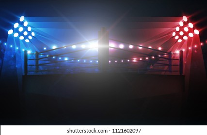 Boxing ring arena vs letters for sports and fight competition. Battle and match design. Vector illumination