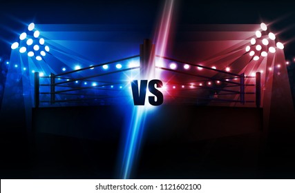 Boxing Ring Arena Vs Letters For Sports And Fight Competition. Battle And Match Design. Vector Illumination