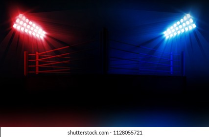 Boxing ring arena vs letters for sports and fight competition. Battle and match design. Vector illumination