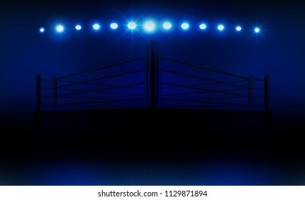 Boxing ring arena vs letters for sports and fight competition. Battle and match design. Vector illumination