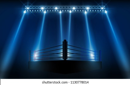 Boxing ring arena vs letters for sports and fight competition. Battle and match design. MMA octagon ring. Vector illumination