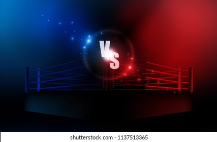 Boxing ring arena vs letters for sports and fight competition. Battle and match design. Vector illumination