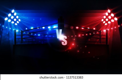 Boxing ring arena vs letters for sports and fight competition. Battle and match design. Vector illumination