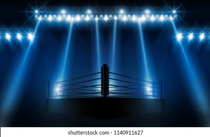 Boxing ring arena vs letters for sports and fight competition. Battle and match design. Vector illumination