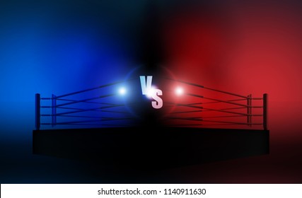 Boxing ring arena vs letters for sports and fight competition. Battle and match design. Vector illumination