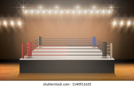 Boxing ring arena vs letters for sports and fight competition. Battle and match design. Vector illumination