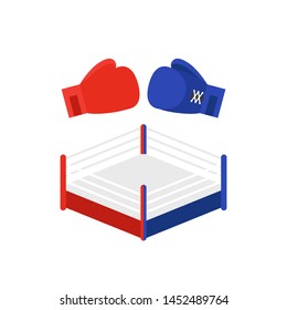 Boxing ring between Red and Blue Boxing gloves vector