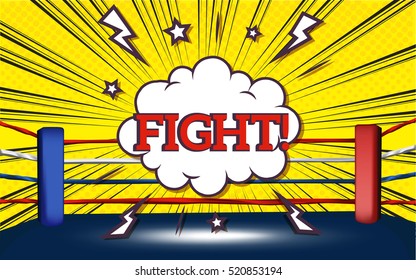 boxing ring blue and red corner with yellow BG fight