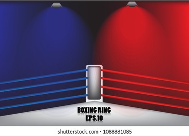 Boxing ring with blue and red spotlights,vector illustration eps. 10
