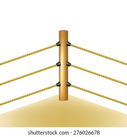 Boxing ring with brown ropes 