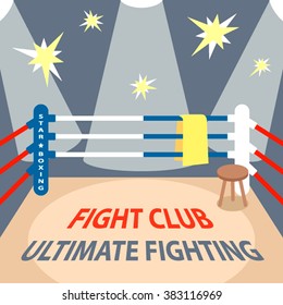  Boxing Ring. Cartoon Background. Flat Vector Illustration. 