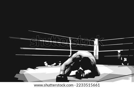 Boxing ring design Black and white illustration on dark background