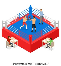 Boxing Ring for Fight Sport Competition Concept 3d Isometric View. Vector illustration of Square Arena Platform for Boxers