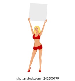 Boxing Ring Girl With Blank Card. Isolated. Vector Illustartion.