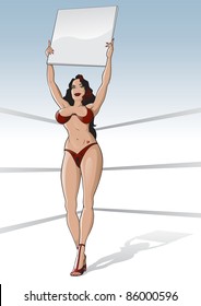 Boxing Ring Girl With Blank Card