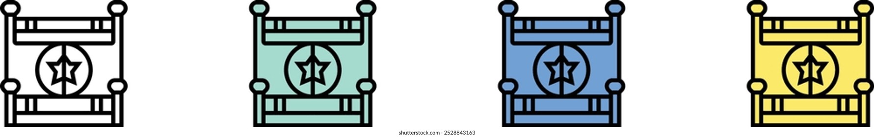 ícone do boxing ring. Contorno, Design de estilo verde, azul e amarelo isolado no plano de fundo branco