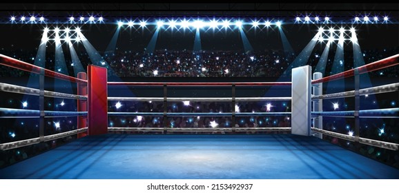 boxing ring with illumination by spotlights. digital effect 3d render. - Shutterstock ID 2153492937