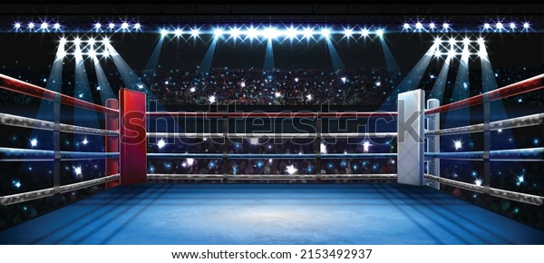 boxing ring with illumination by spotlights.\
digital effect 3d\
render.