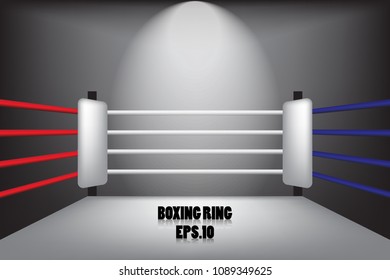 Boxing ring indoor stadium with spotlights.Red corner and blue corner.Vector design. eps10 