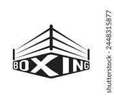 Boxing ring logo, icon, with the text boxing. Vector illustration on white background.