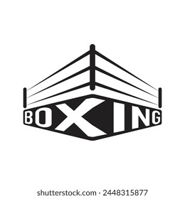 Boxring-Logo, Symbol, mit der Textbox. Vektorillustration auf weißem Hintergrund.