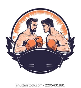 Boxing ring, Boxing match, Martial arts trainer. cartoon vector illustration. label, sticker, t-shirt printing