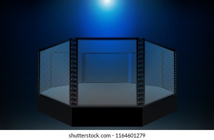 Boxing ring MMA arena and floodlights vector design. Vector illumination