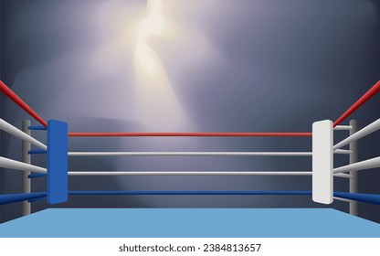 boxing ring, partial view in perspective with smokey lit background