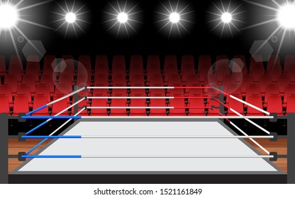 Boxing ring and red seat in the hall