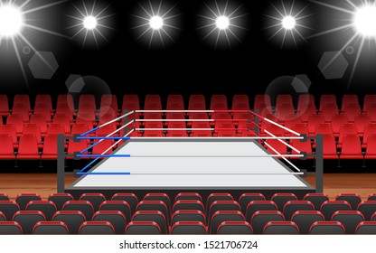 Boxing ring and red seat in the hall