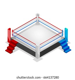 Boxing ring for sparring and competition, 3d vector isometric sport icon on isolated background