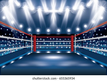 Boxing Ring with Spotlights. Vector Illustration.