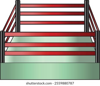 A boxing ring that uses red rope and cream-colored floors. 